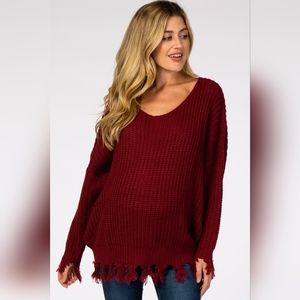 Pinkblush Burgundy Frayed Hem Sweater